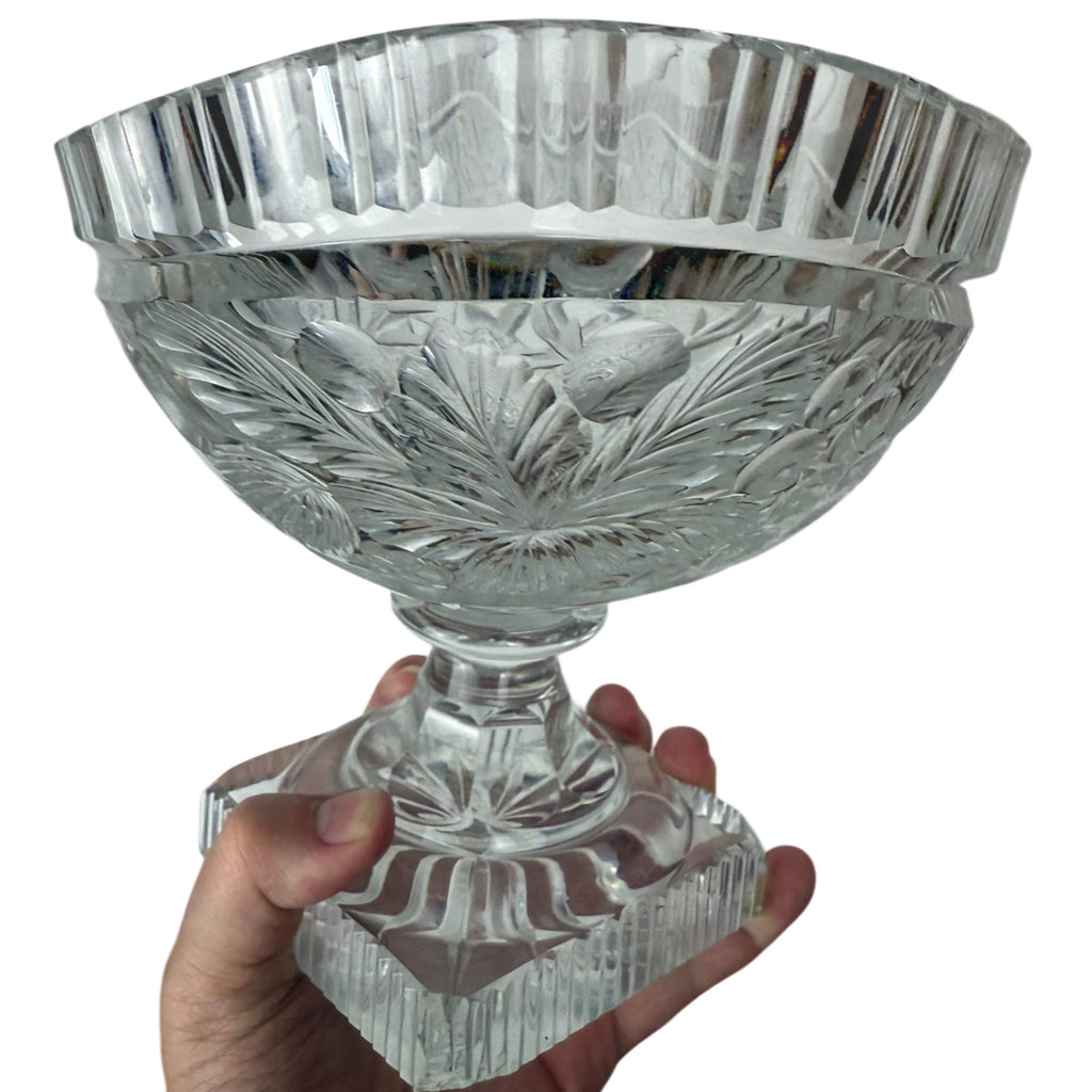 Antique Anglo-Irish Cut Glass Compote Oval Pedestal Bowl