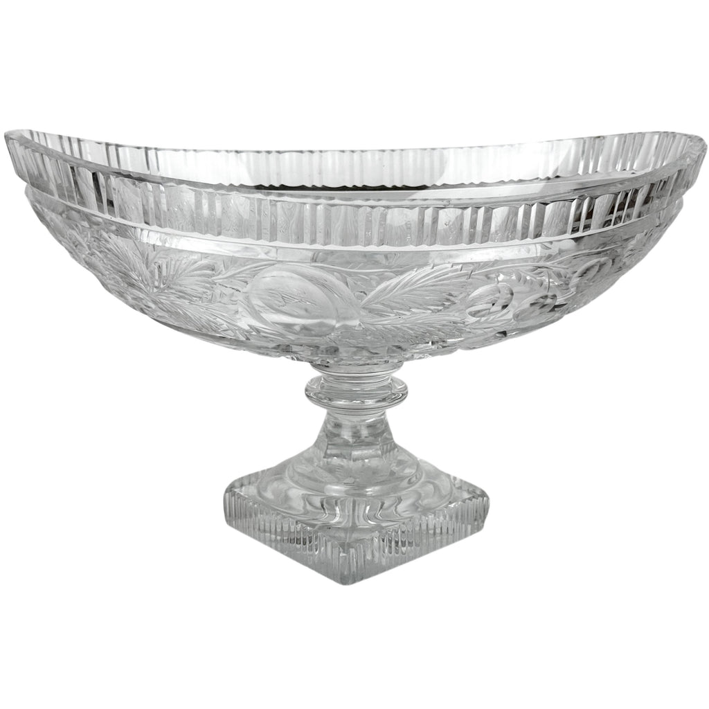 Antique Anglo-Irish Cut Glass Compote Oval Pedestal Bowl
