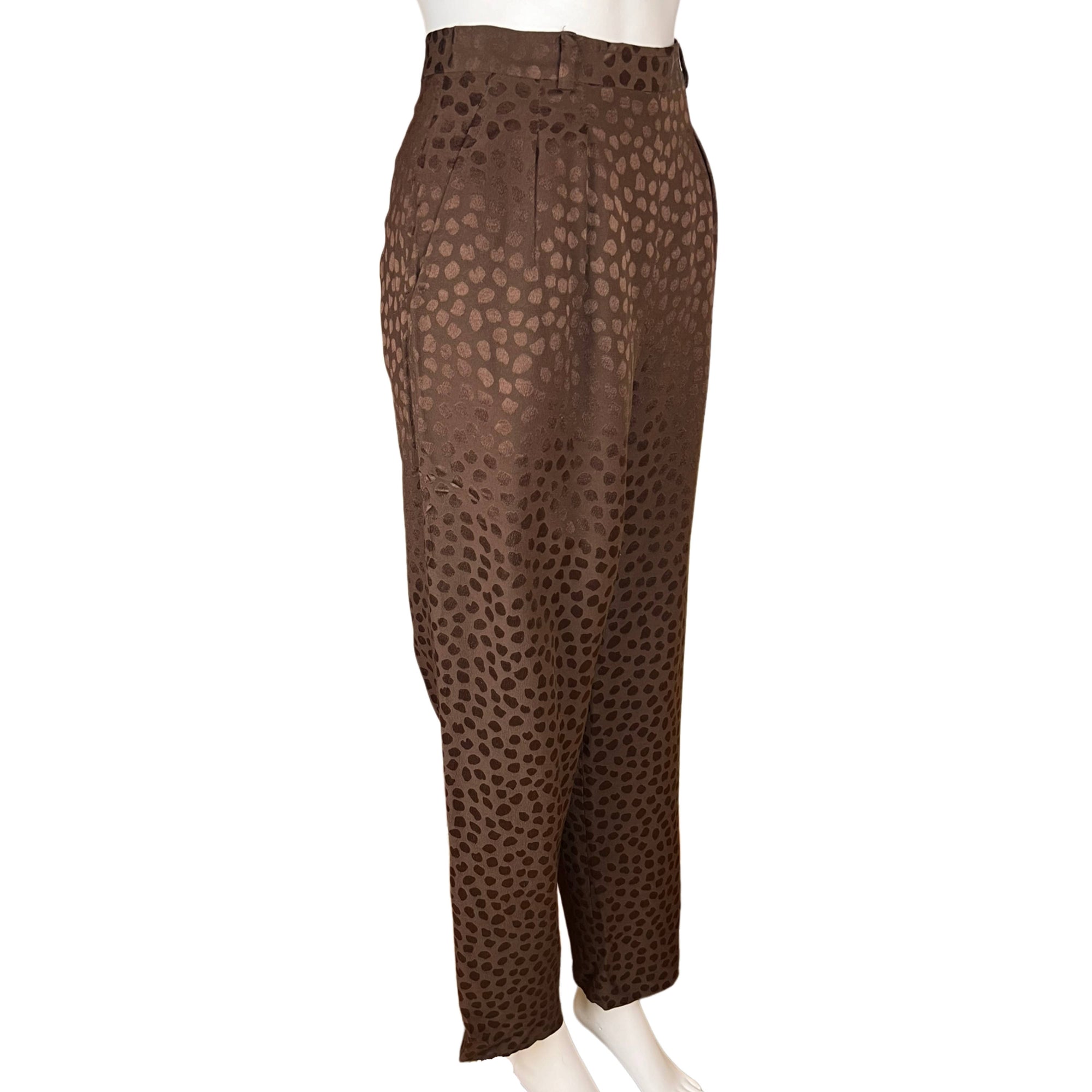 1990s Vintage Anne Klein Pants Brown Silk Size 10
