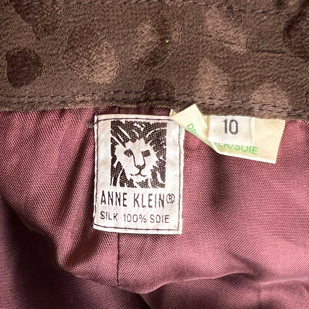 1990s Vintage Anne Klein Pants Brown Silk Size 10