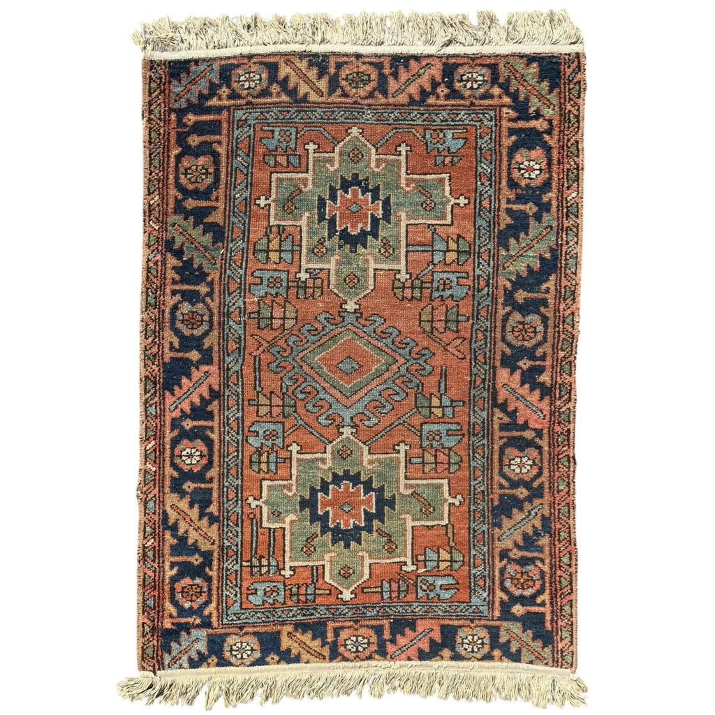 Antique Hand-Knotted Persian Rug 37x53 Natural Dyed Wool