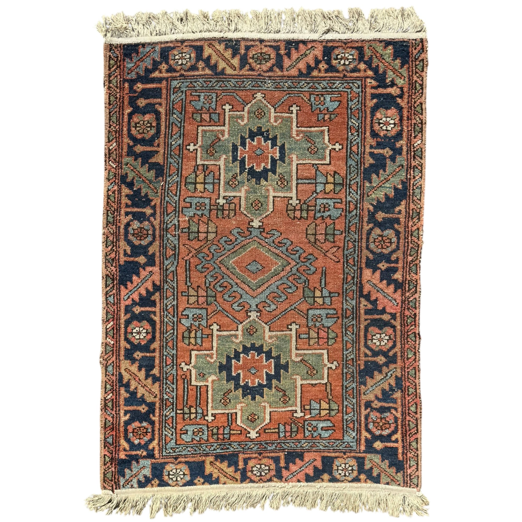 Antique Hand-Knotted Persian Rug 37x53 Natural Dyed Wool