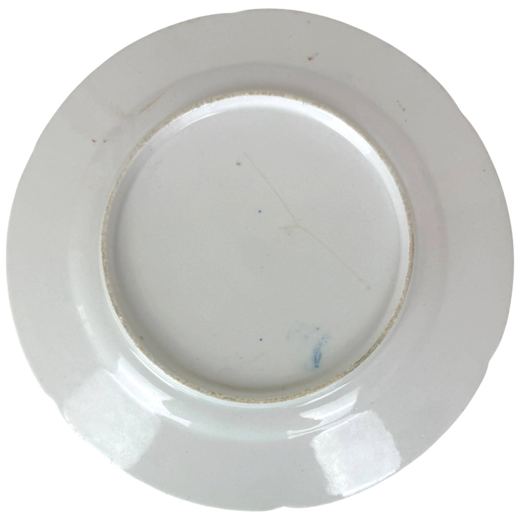 Underside of antique English Imari ironstone plate with blue tally mark
