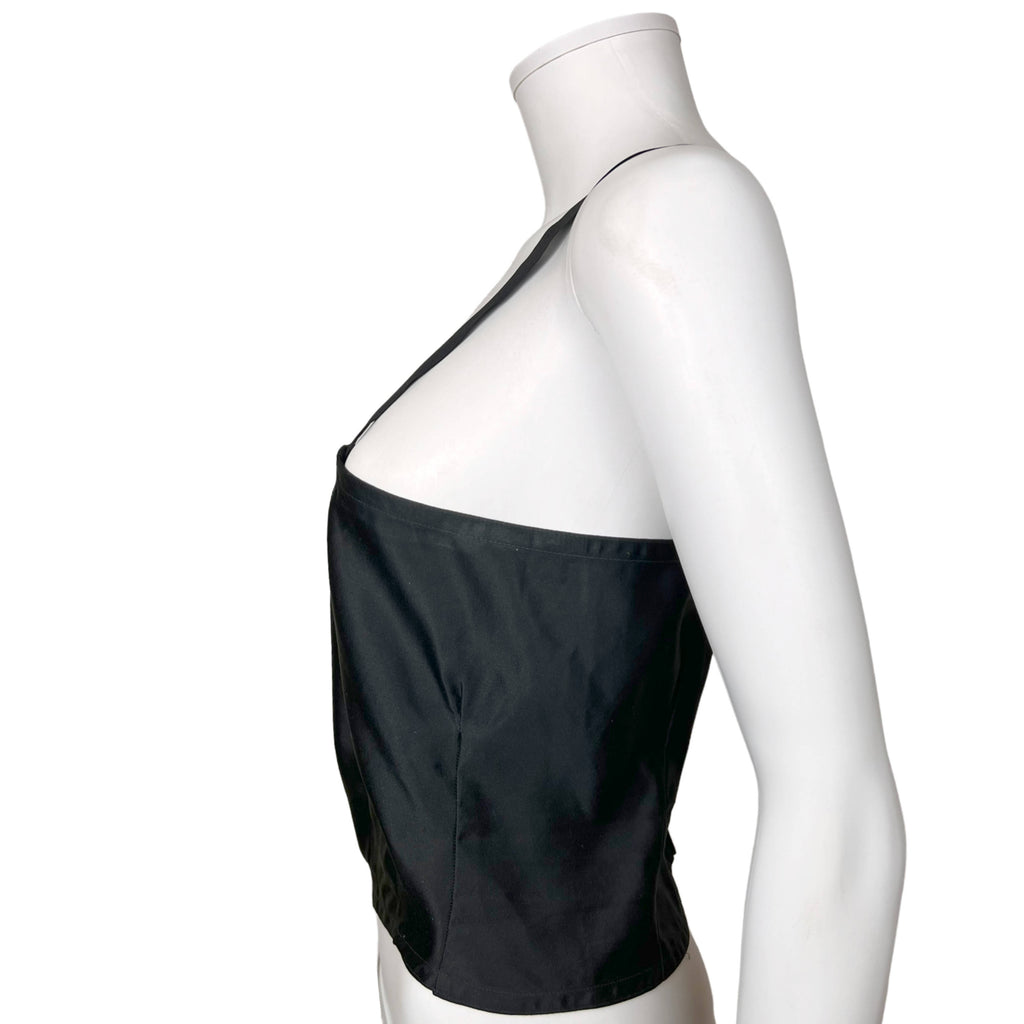 Antique 1920s Bandeau Bra Black Silk &amp; Cotton Brassiere XL