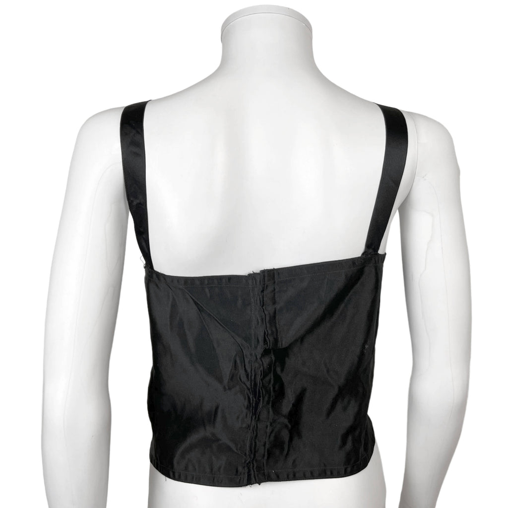 Antique 1920s Bandeau Bra Black Silk &amp; Cotton Brassiere XL'