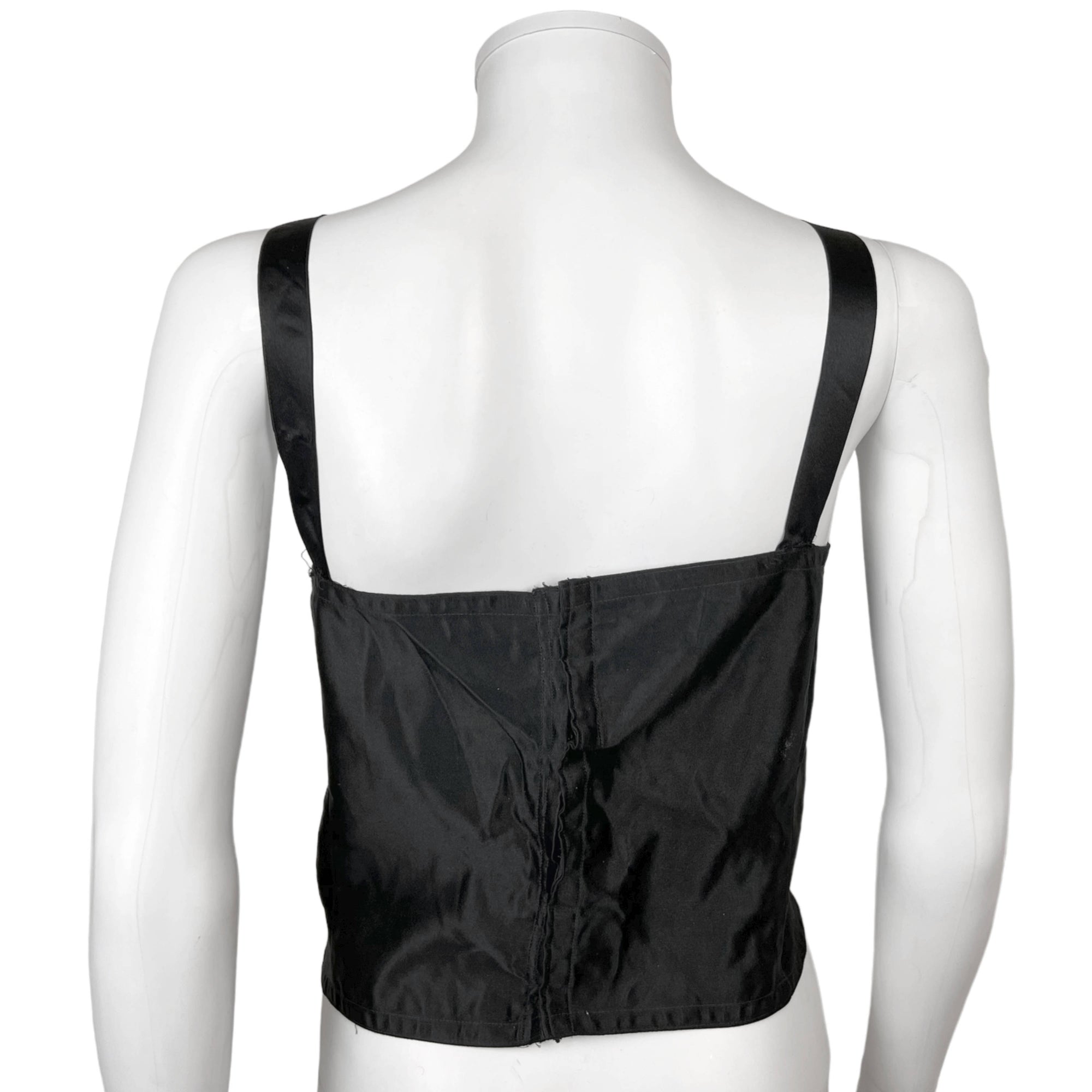 Antique 1920s Bandeau Bra Black Silk &amp; Cotton Brassiere XL'