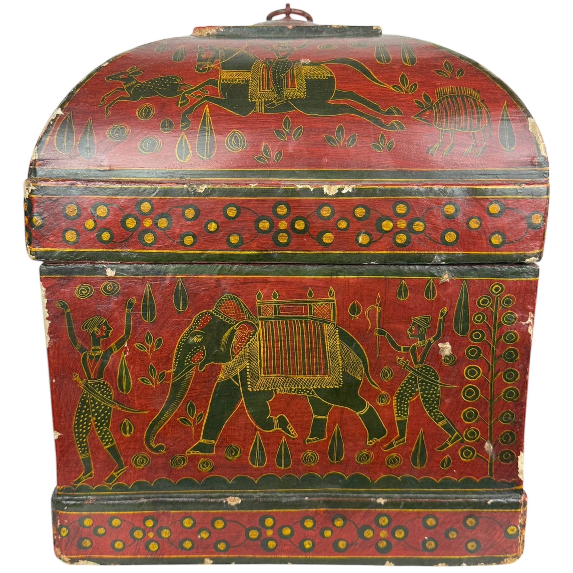 Antique Indian Papier-Mâché Painted Box – Hunting Scenes