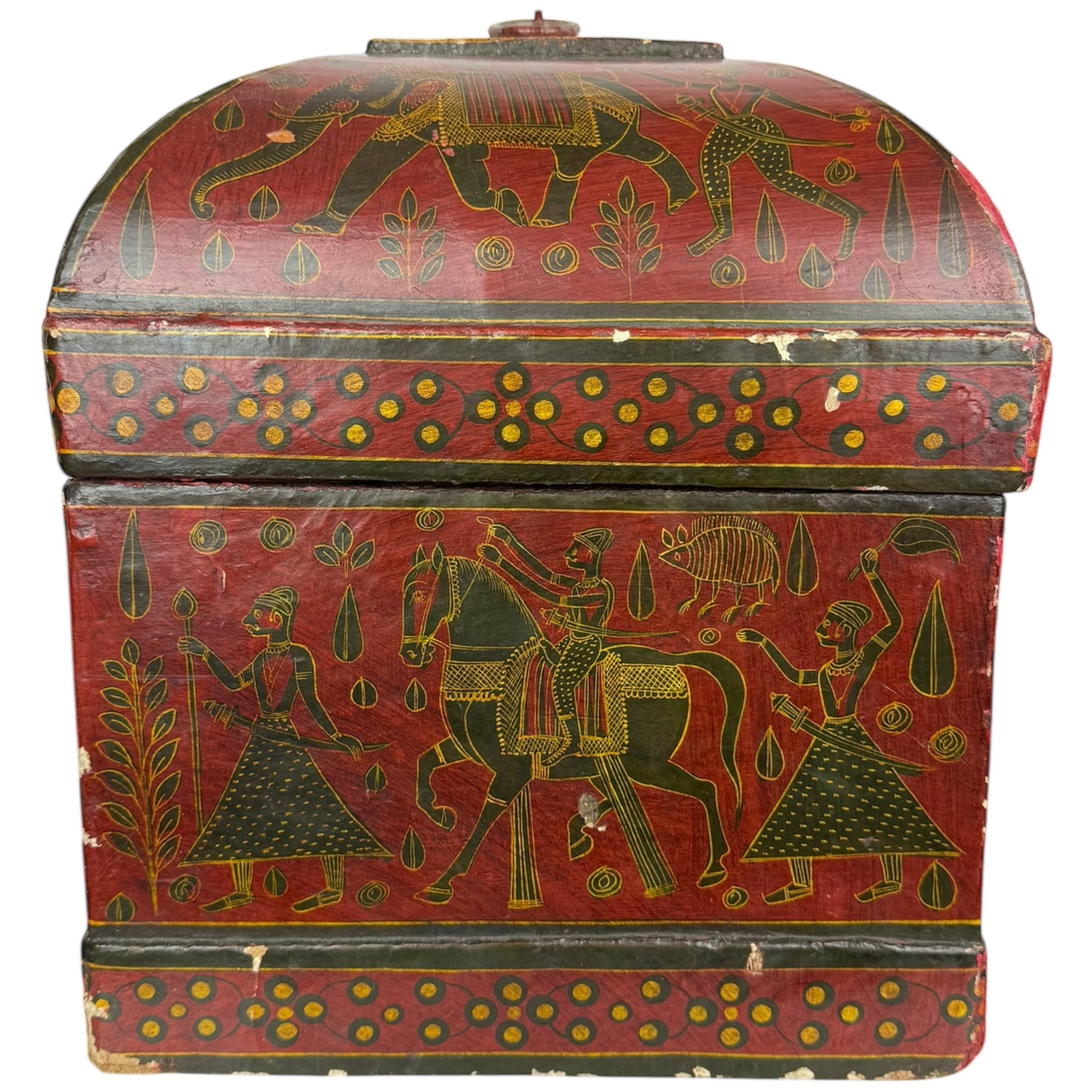 Antique Indian Papier-Mâché Painted Box – Hunting Scenes