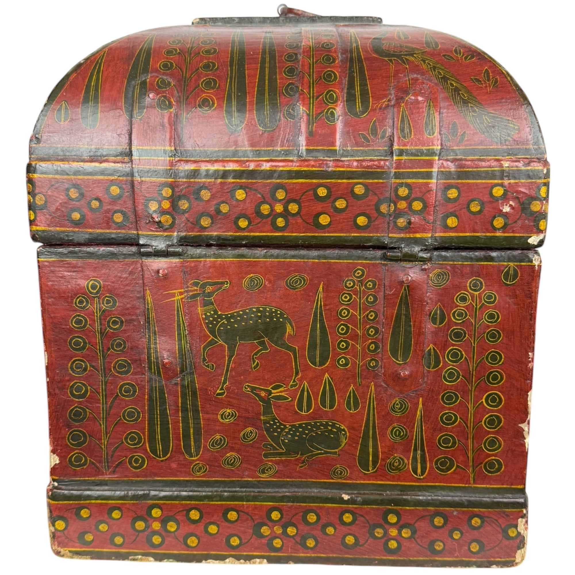 Antique Indian Papier-Mâché Painted Box – Hunting Scenes