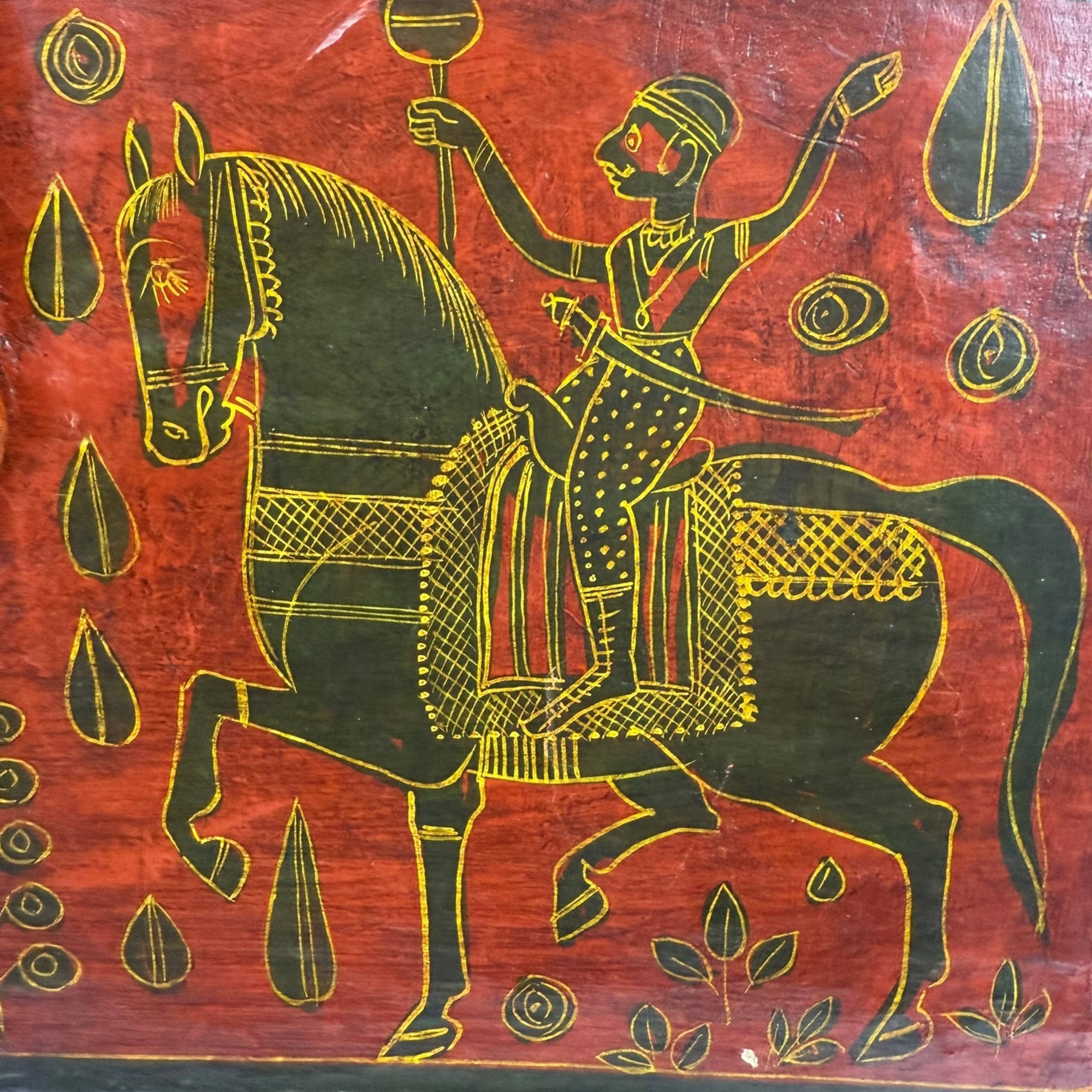 Antique Indian Papier-Mâché Painted Box – Hunting Scenes
