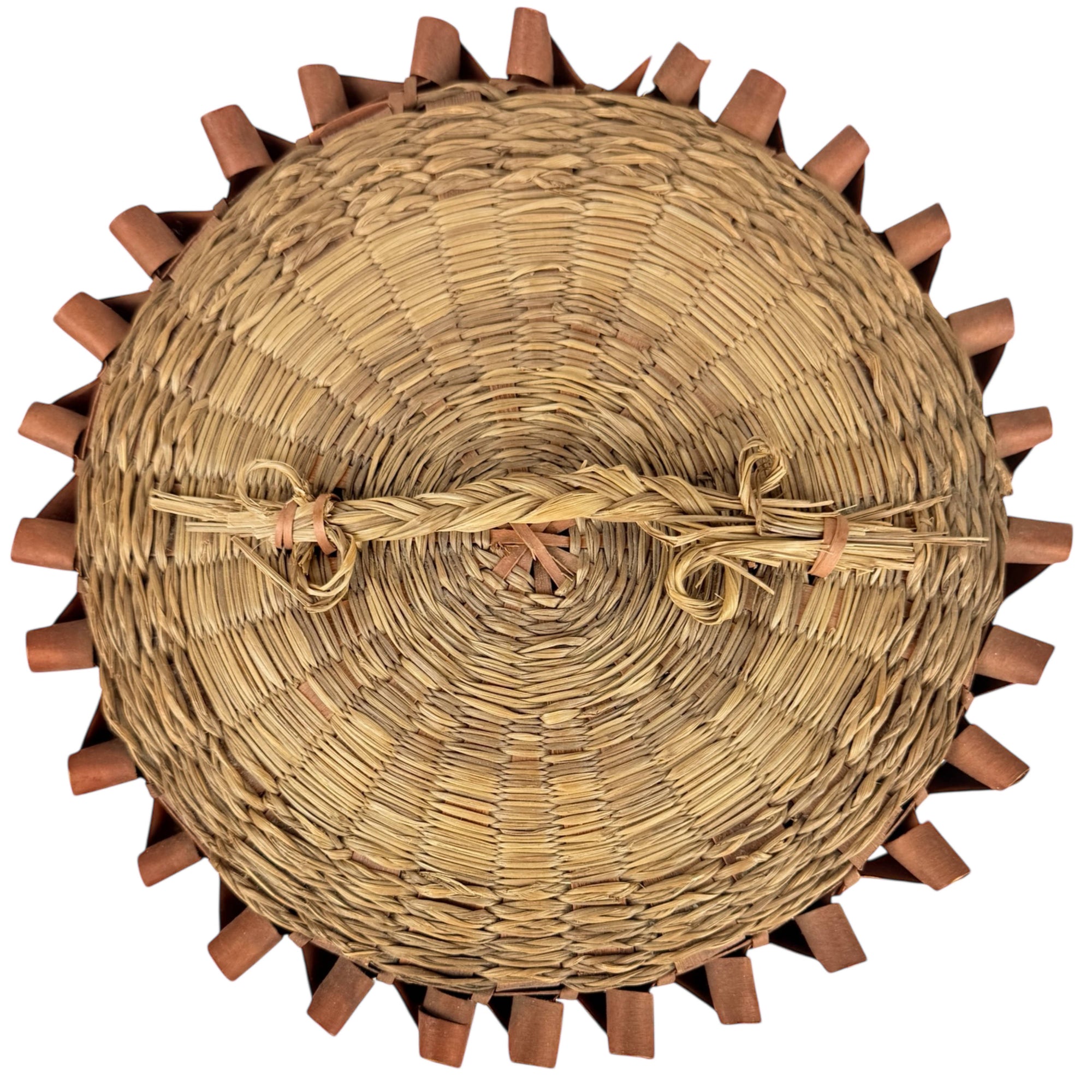 Antique Native American Lidded Basket Wabanaki Sweetgrass w Curly Ash Splint