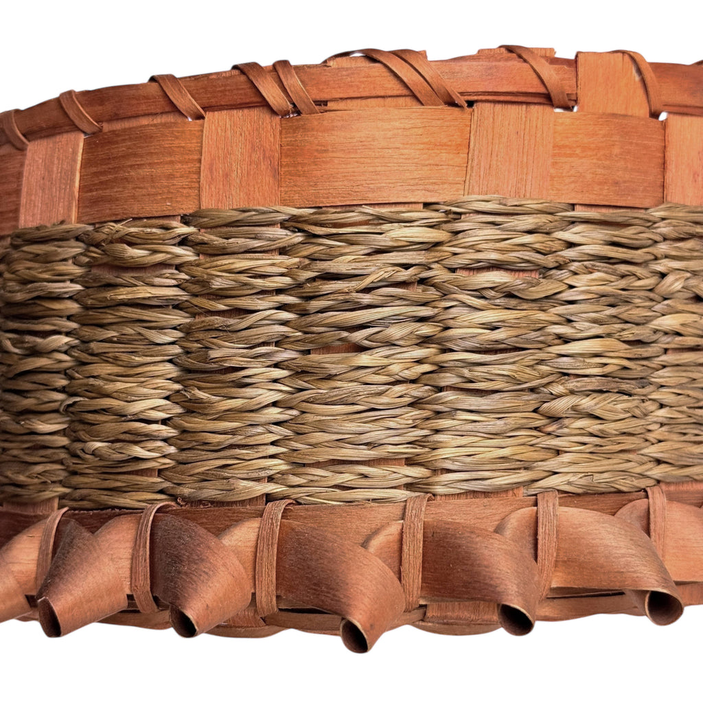 Antique Native American Lidded Basket Wabanaki Sweetgrass w Curly Ash Splint