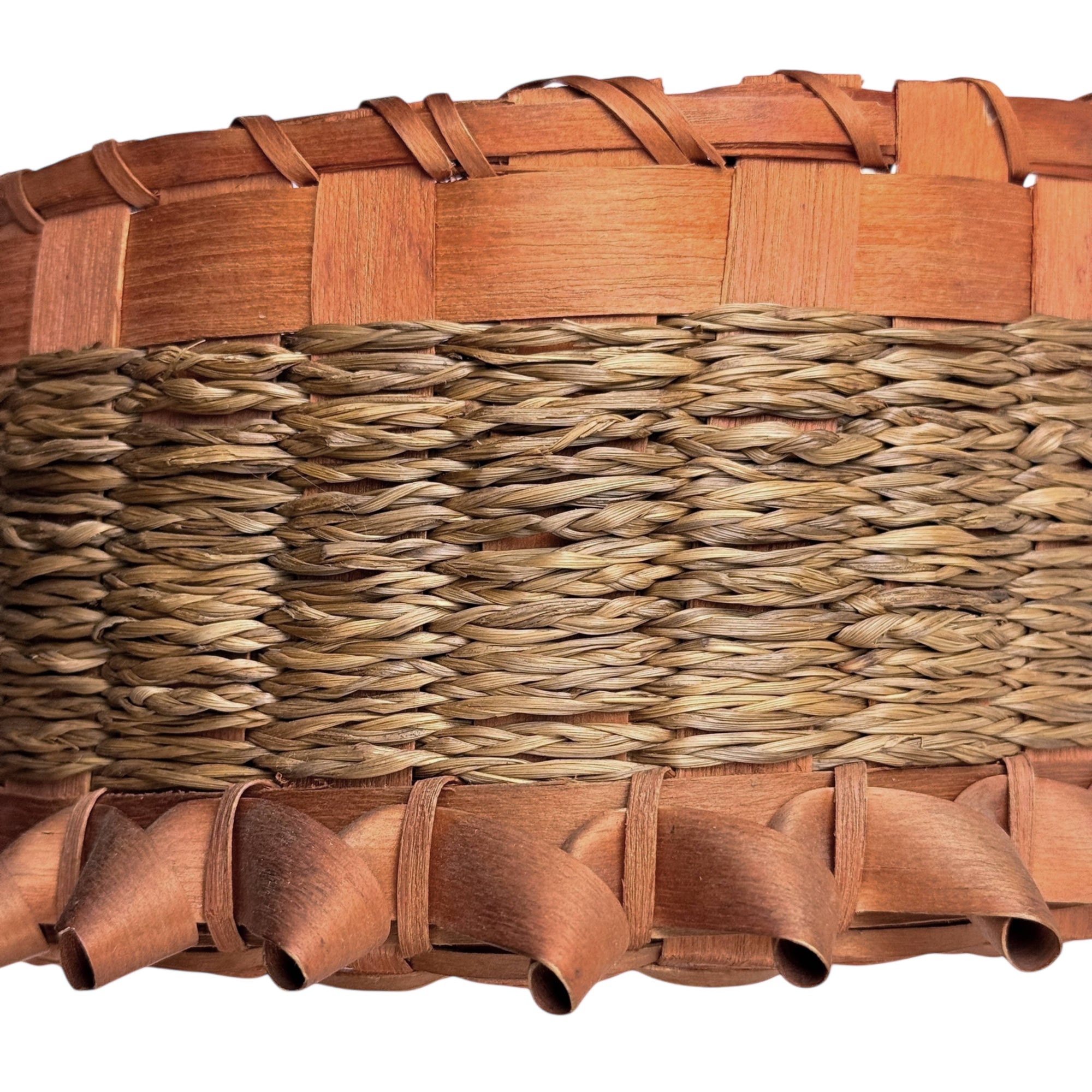 Antique Native American Lidded Basket Wabanaki Sweetgrass w Curly Ash Splint