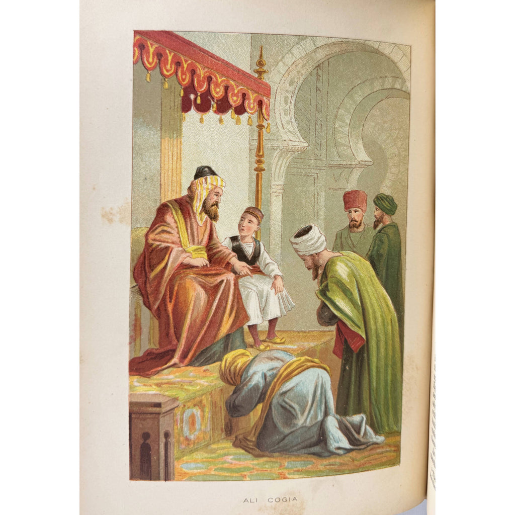 Ali Cogia colour illustration from antique Arabian Nights book