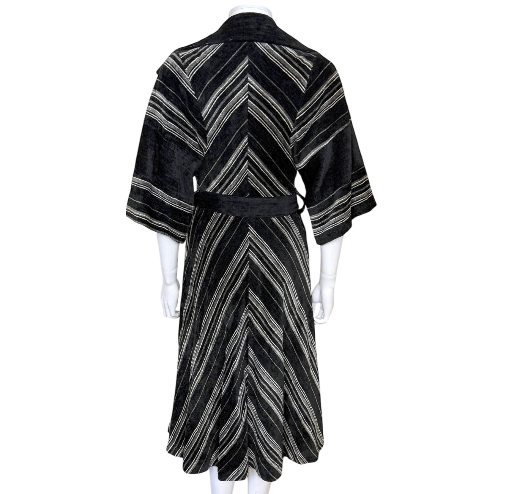 Back view Aristos London striped chenille coat dress 1970s 