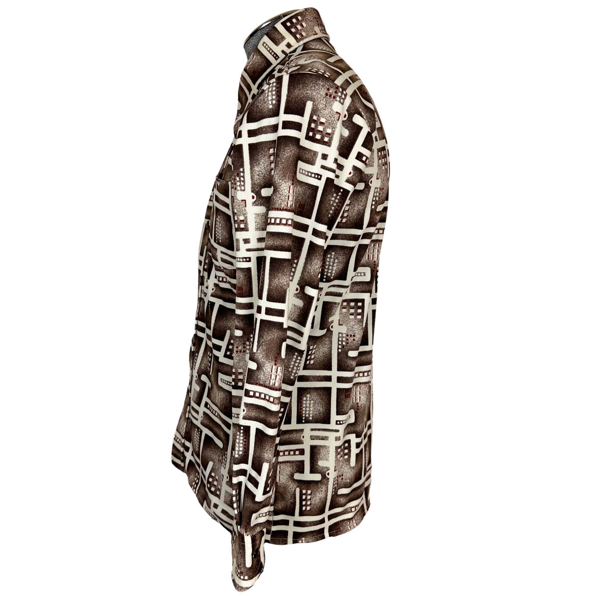 Vintage 1970s Disco Shirt Geometric Stretchy Polyester Sz XL