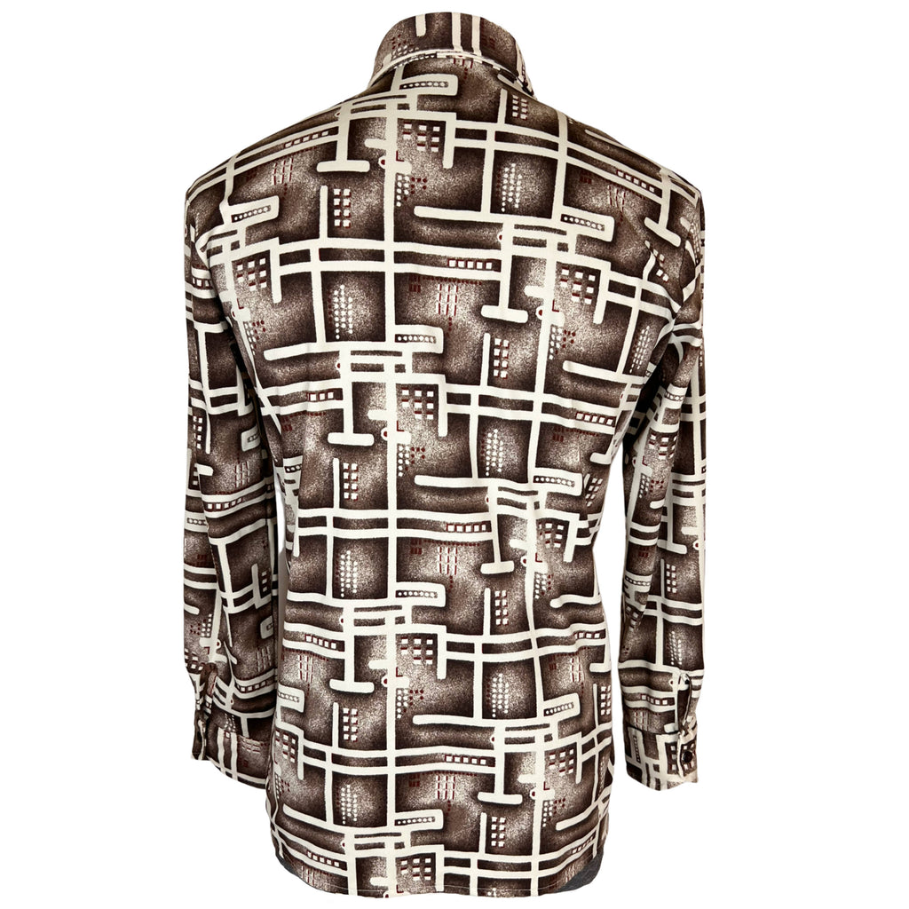 Vintage 1970s Disco Shirt Geometric Stretchy Polyester Sz XL