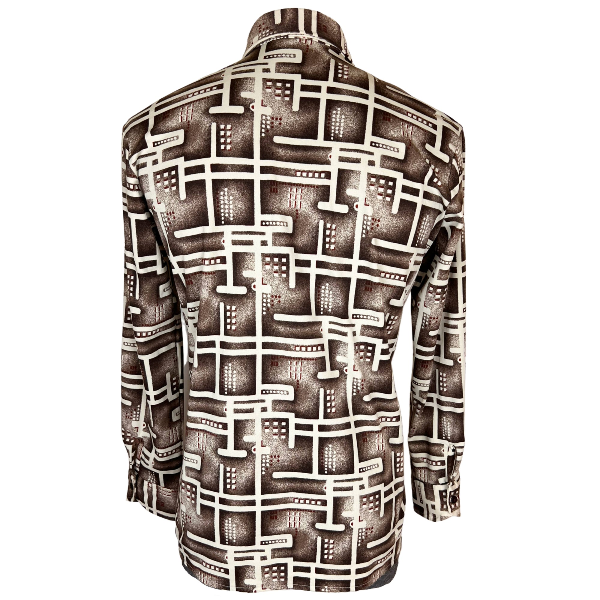 Vintage 1970s Disco Shirt Geometric Stretchy Polyester Sz XL