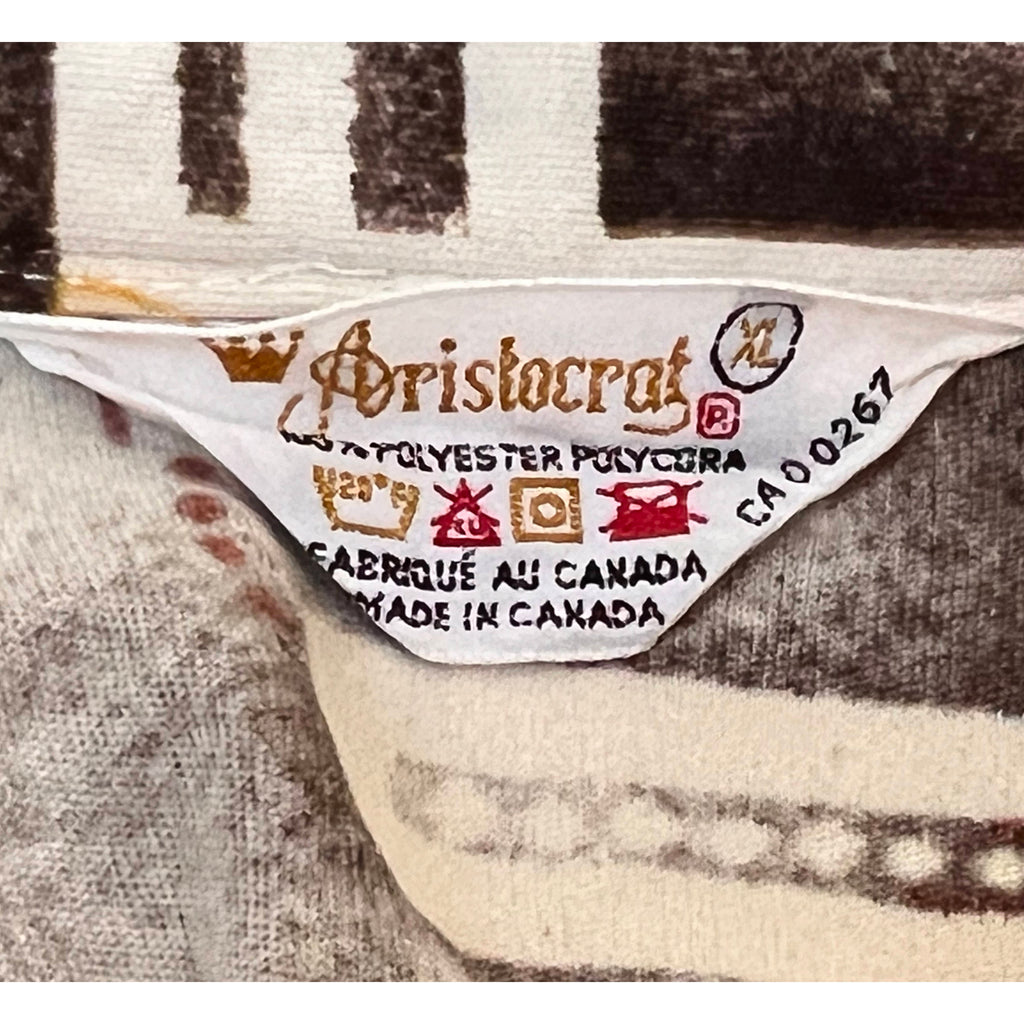 Vintage 1970s Disco Shirt Geometric Stretchy Polyester Sz XL