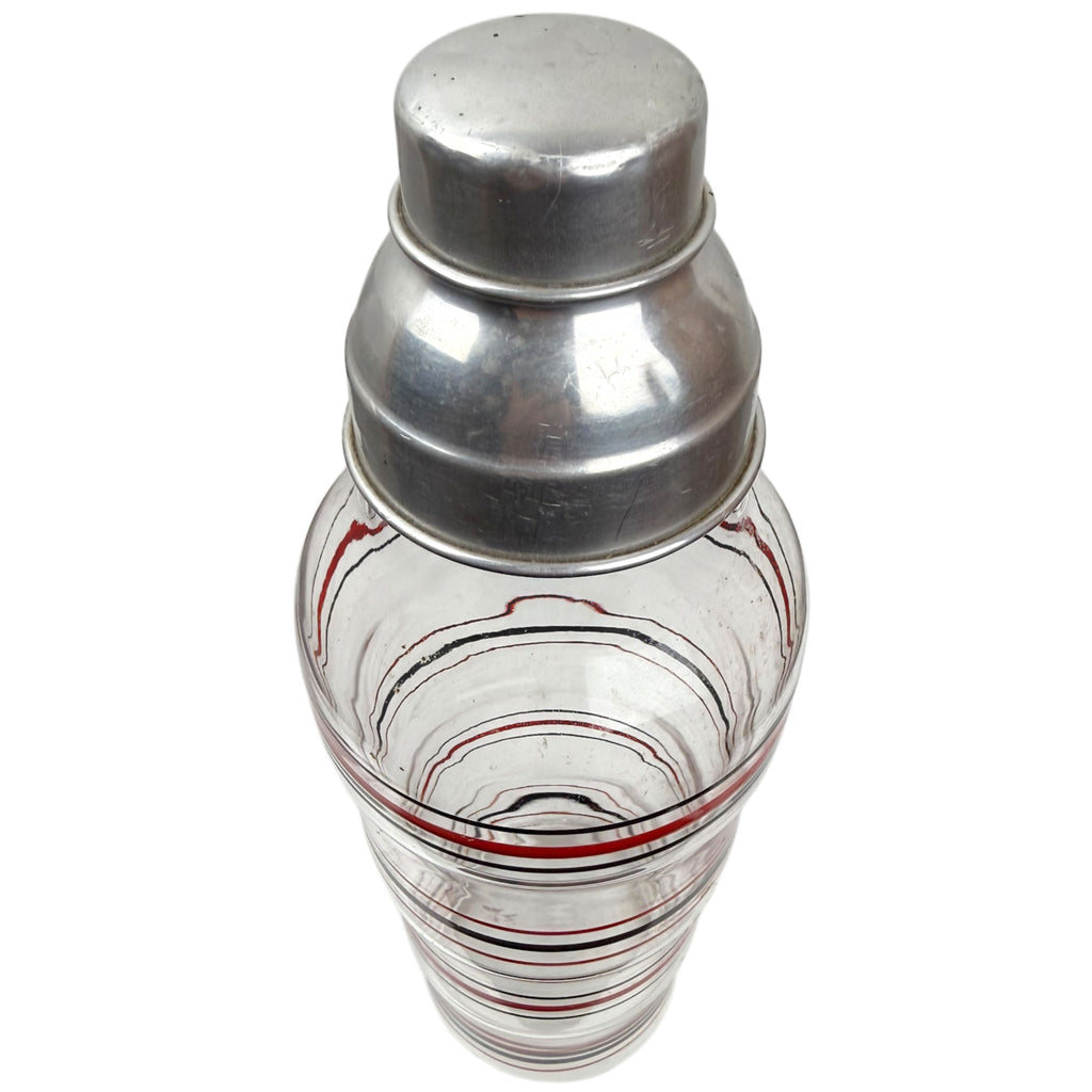 Art Deco Cocktail Shaker Painted Rings Glass w Aluminum Top