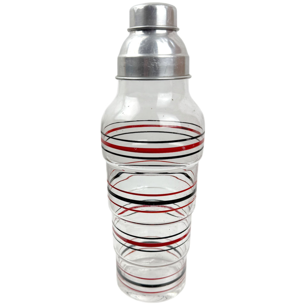 Art Deco Cocktail Shaker Painted Rings Glass w Aluminum Top