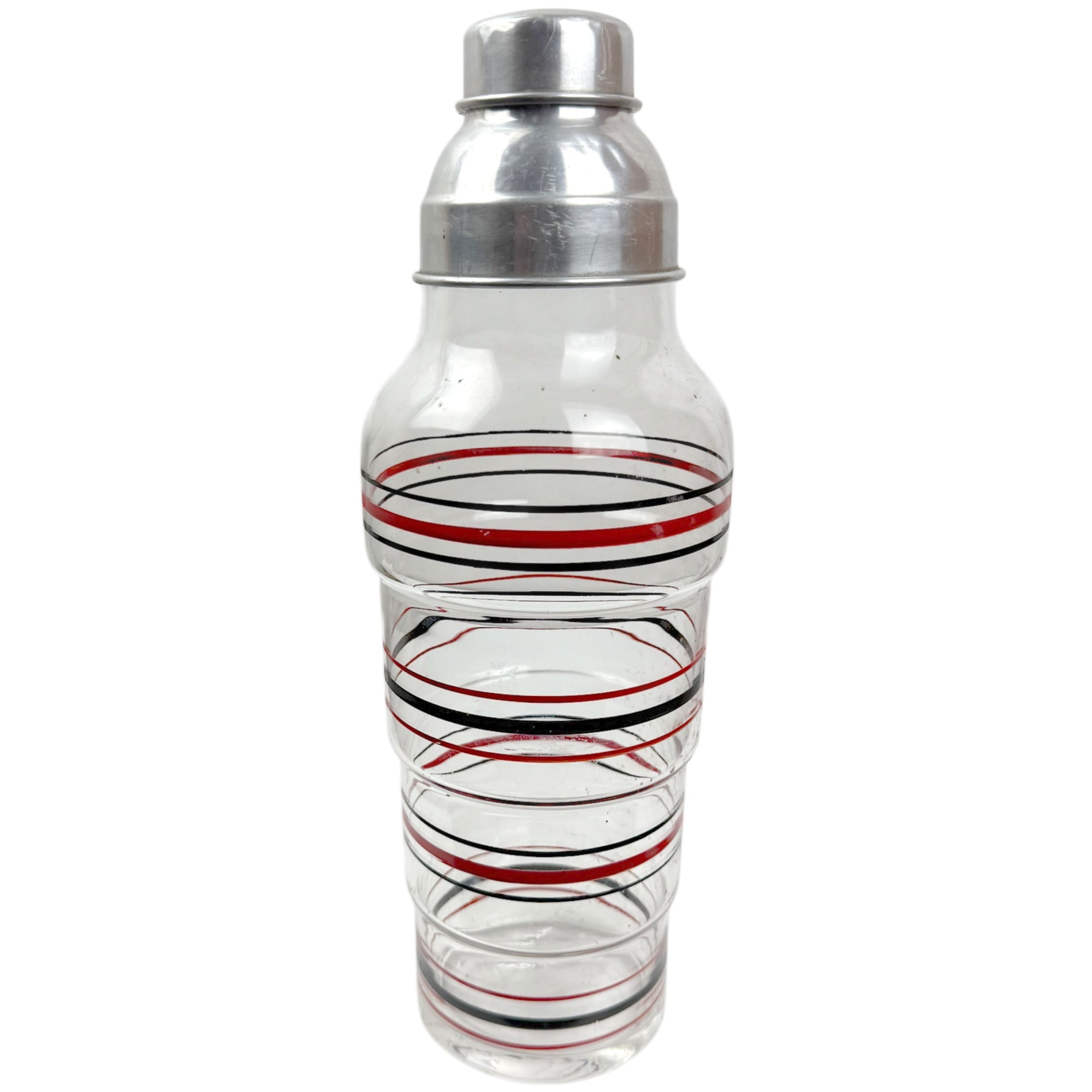 Art Deco Cocktail Shaker Painted Rings Glass w Aluminum Top