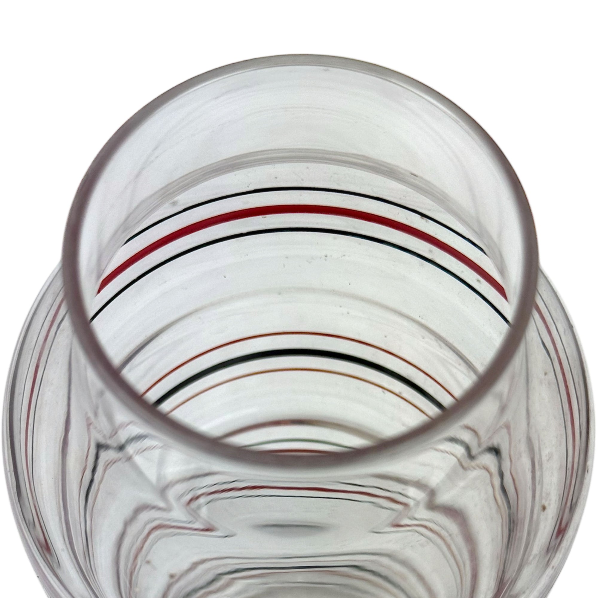 Art Deco Cocktail Shaker Painted Rings Glass w Aluminum Top