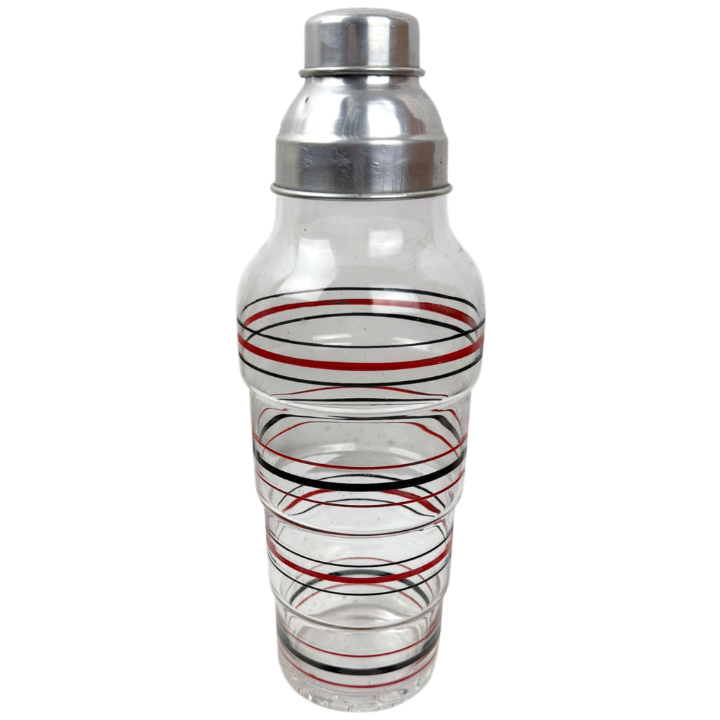 Art Deco Cocktail Shaker Painted Rings Glass w Aluminum Top