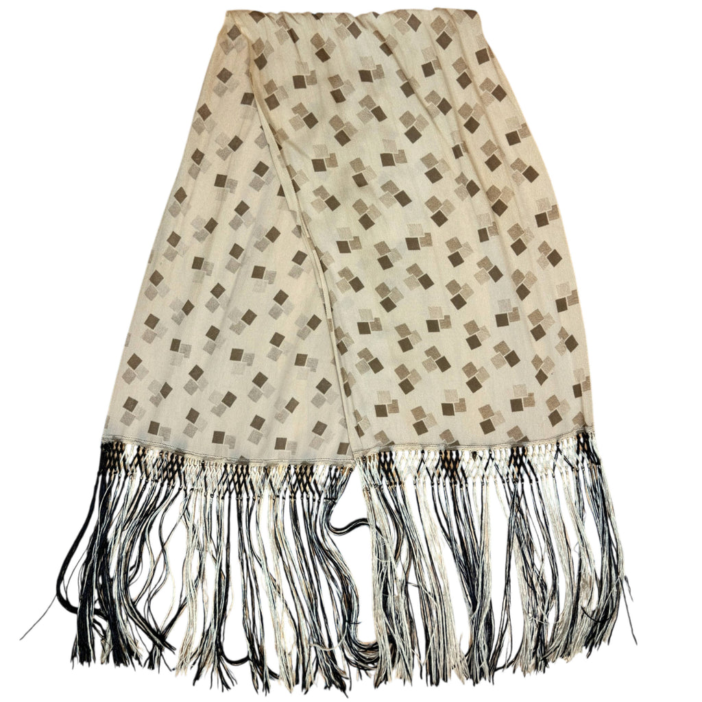 Vintage 1920s Art Deco Stole Geometric Fringed Silk Scarf