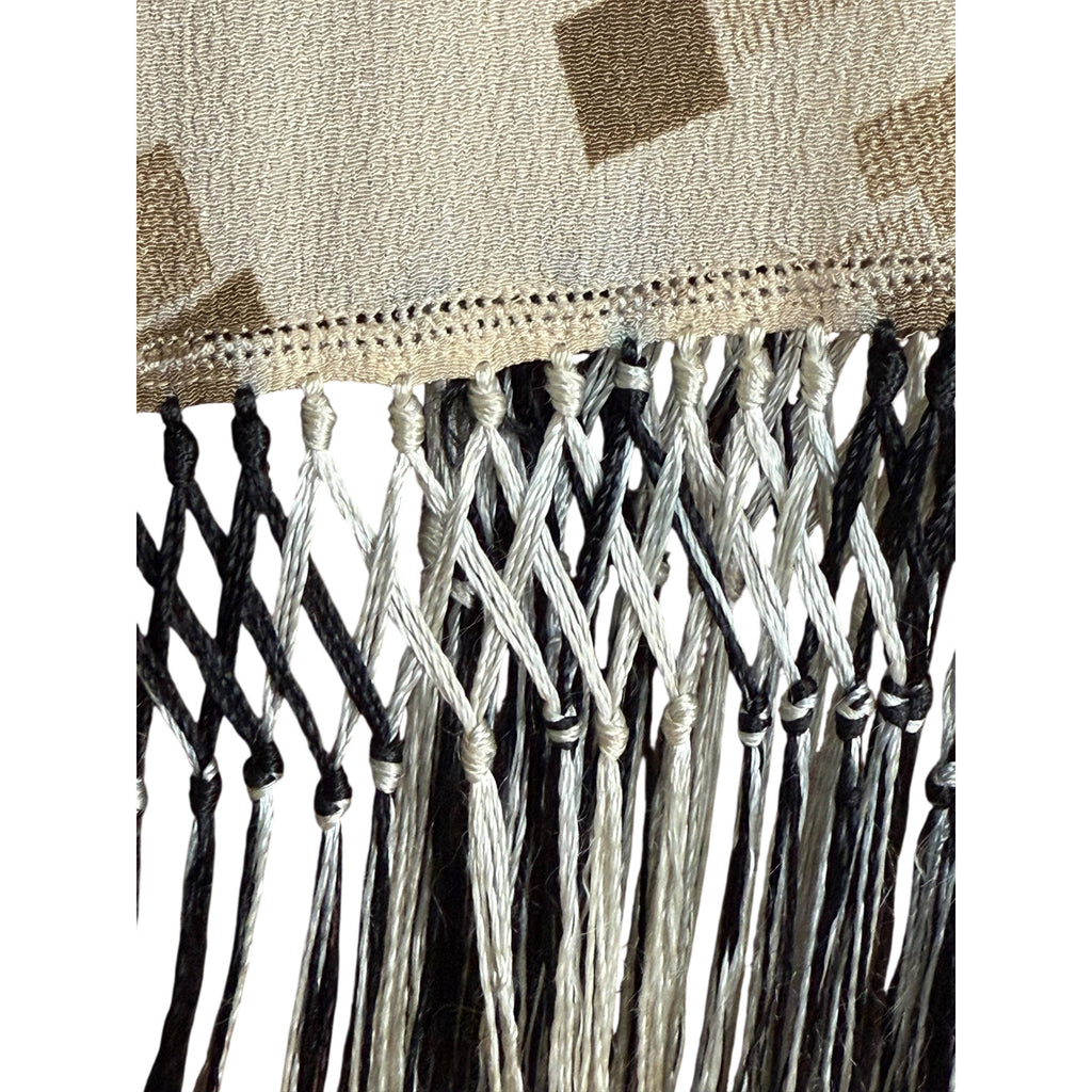 Vintage 1920s Art Deco Stole Geometric Fringed Silk Scarf