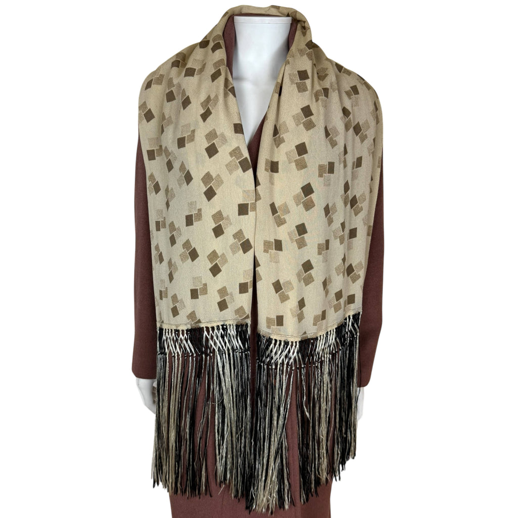 Vintage 1920s Art Deco Stole Geometric Fringed Silk Scarf