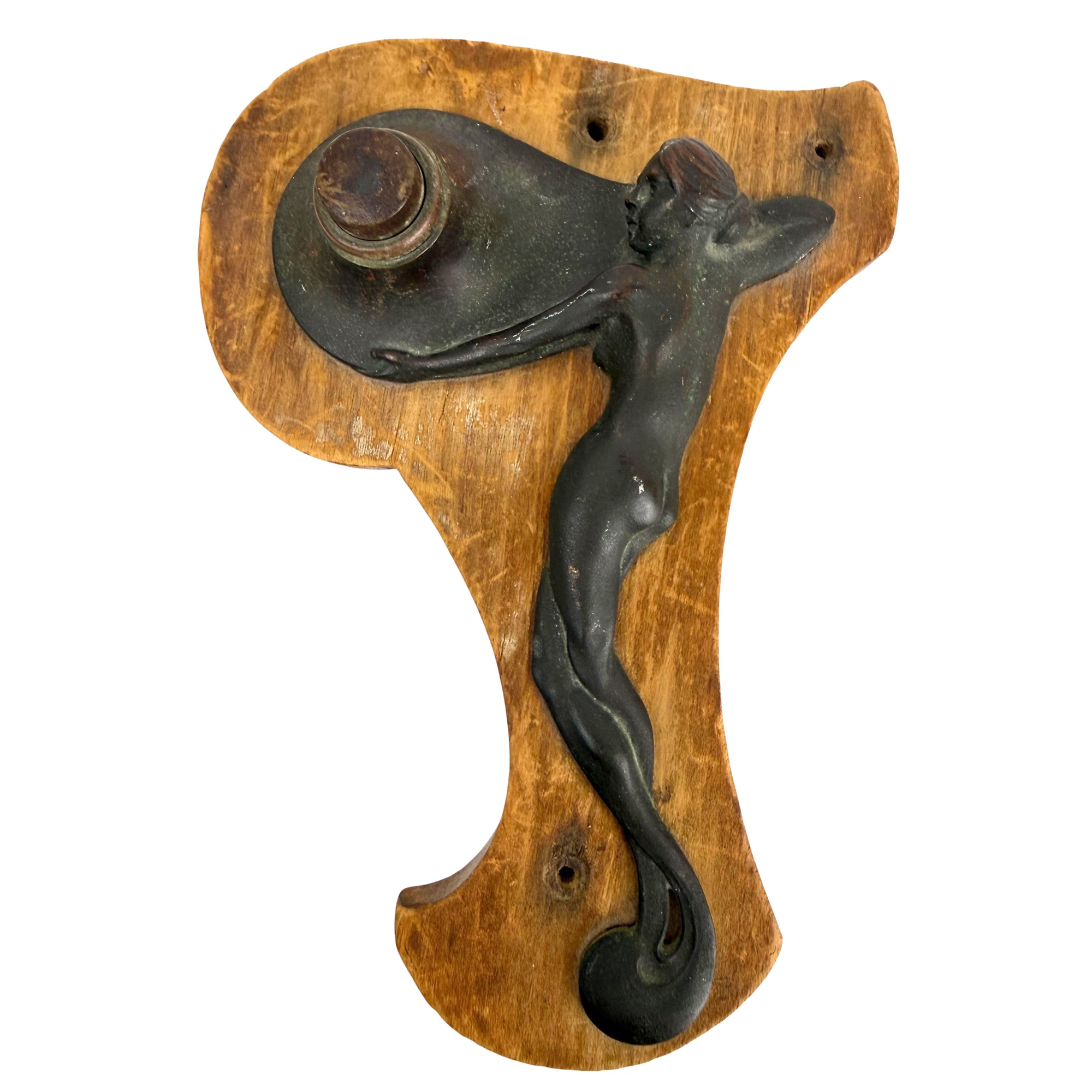 Antique Art Nouveau Bronze Nude Woman Electric Bell Push Servant Call Button c. 1900