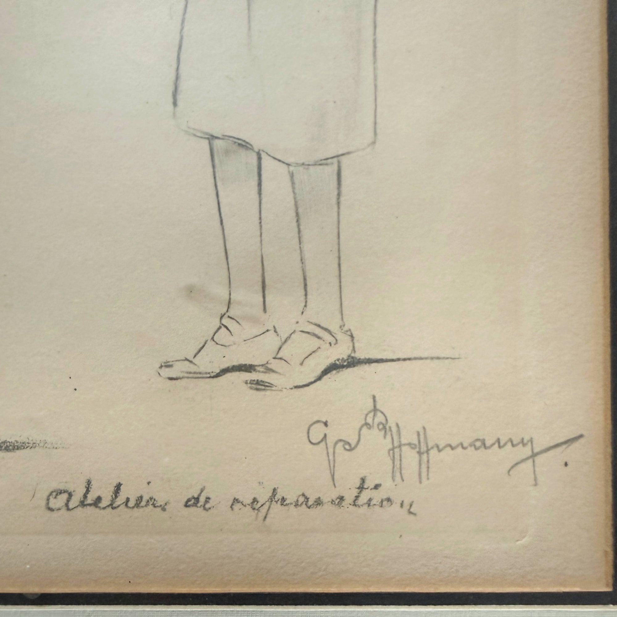 Close-up signature Gaston Hoffmann etching Atelier de Réparation