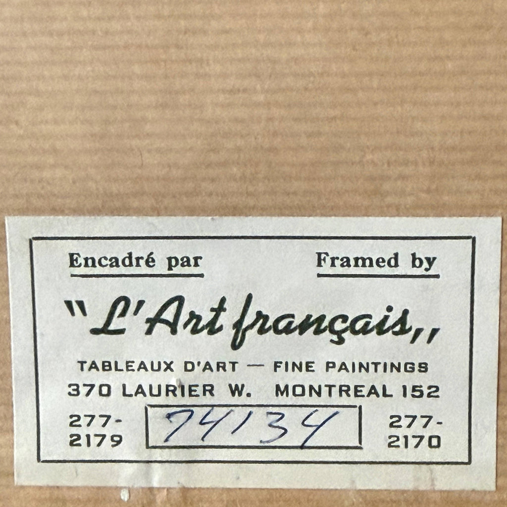Reverse frame label L’Art Français Montreal vintage framing label