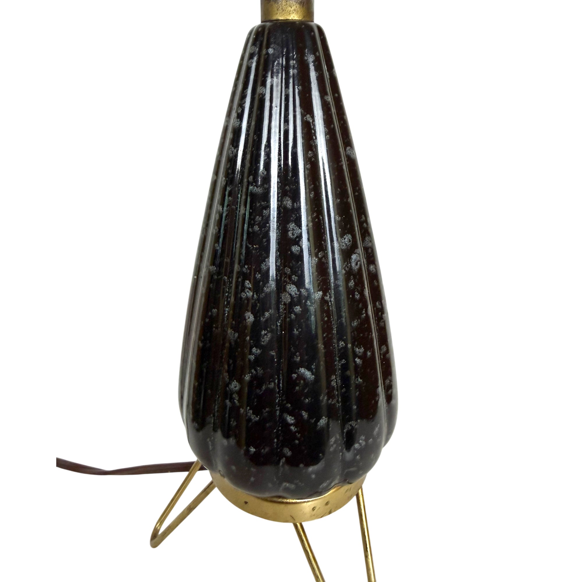 Black ribbed ceramic body on vintage atomic table lamp