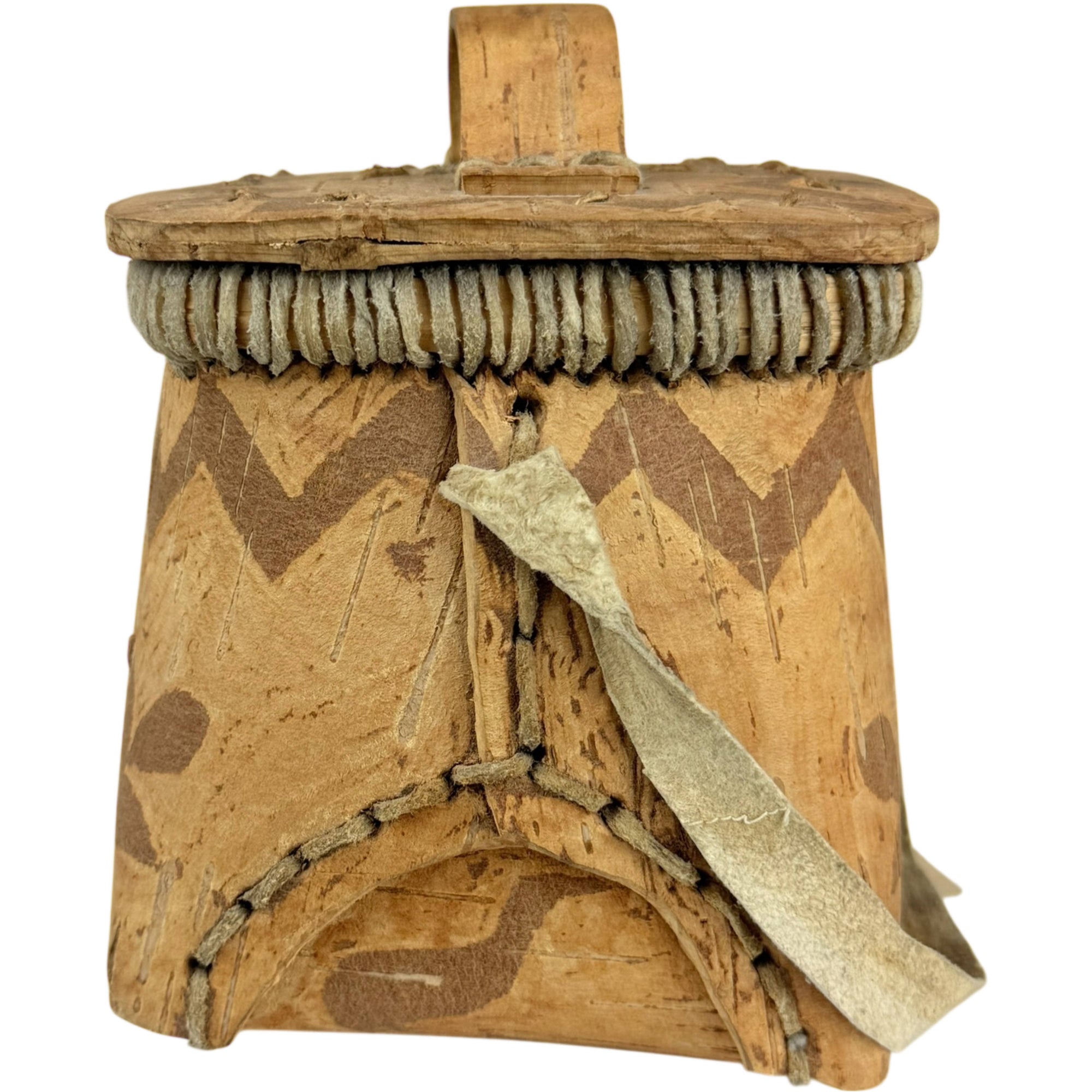 Vintage Birch Bark Rogan with Handle Anishinaabe Indigenous Storage Box Quebec