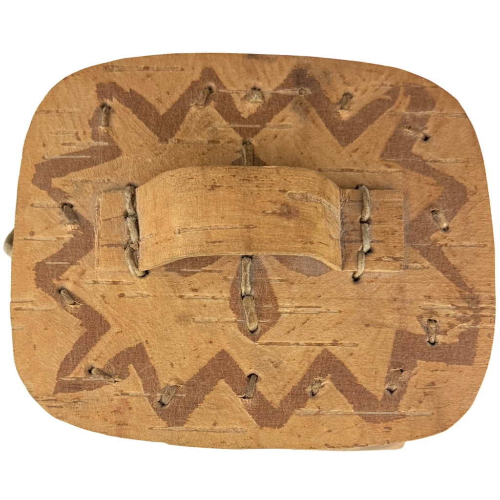 Vintage Birch Bark Rogan with Handle Anishinaabe Indigenous Storage Box Quebec