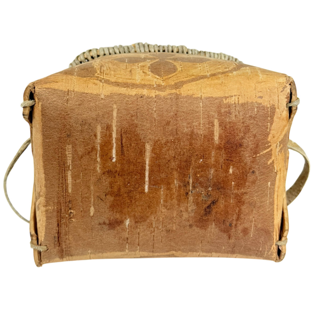 Vintage Birch Bark Rogan with Handle Anishinaabe Indigenous Storage Box Quebec