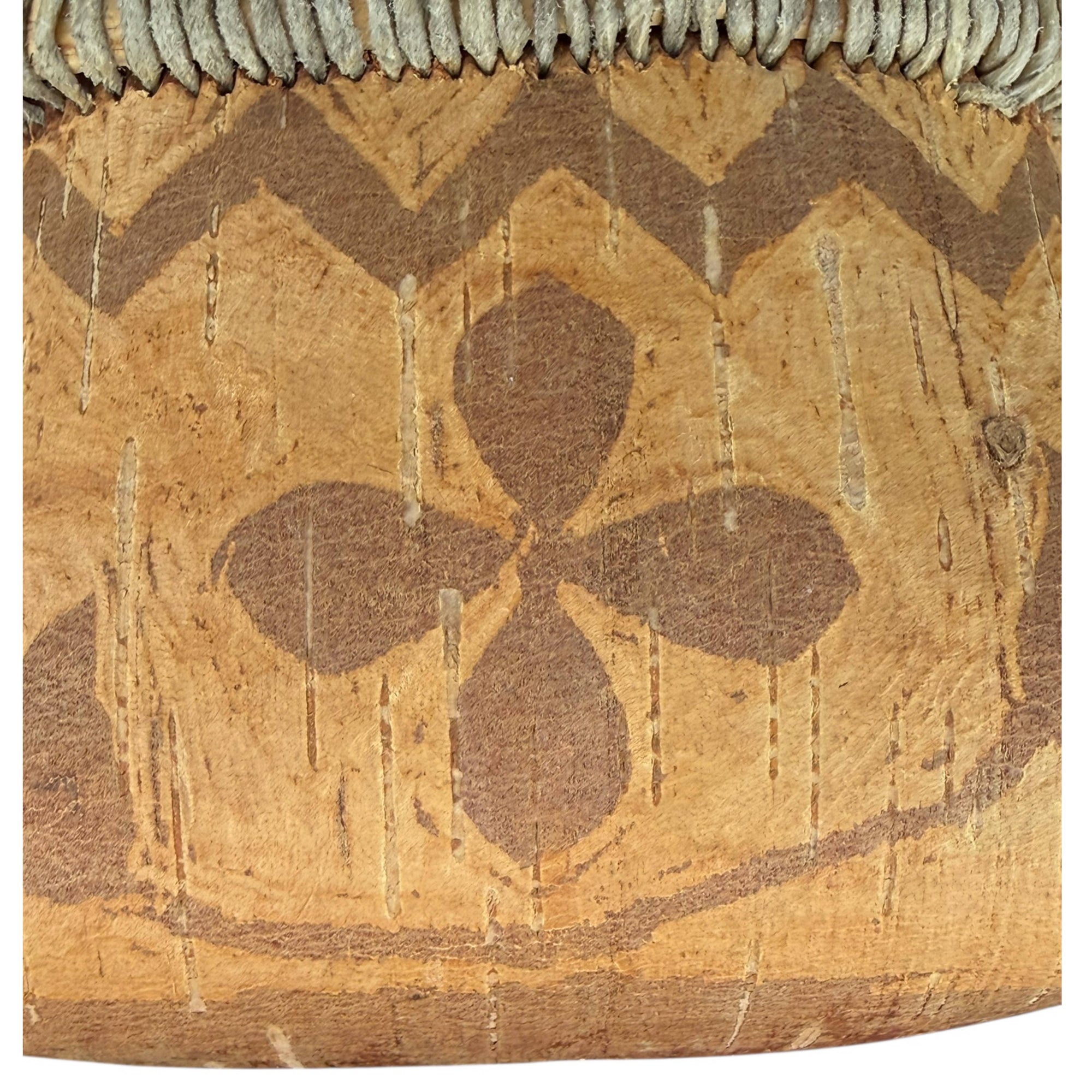 Vintage Birch Bark Rogan with Handle Anishinaabe Indigenous Storage Box Quebec