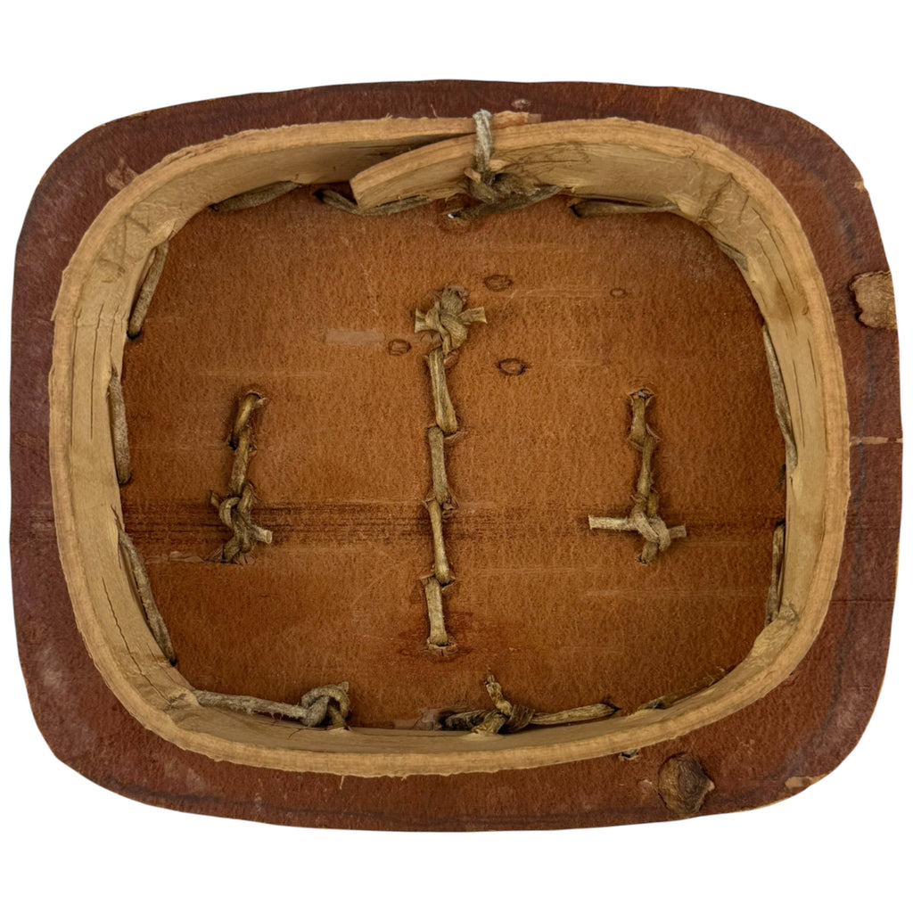 Vintage Birch Bark Rogan with Handle Anishinaabe Indigenous Storage Box Quebec