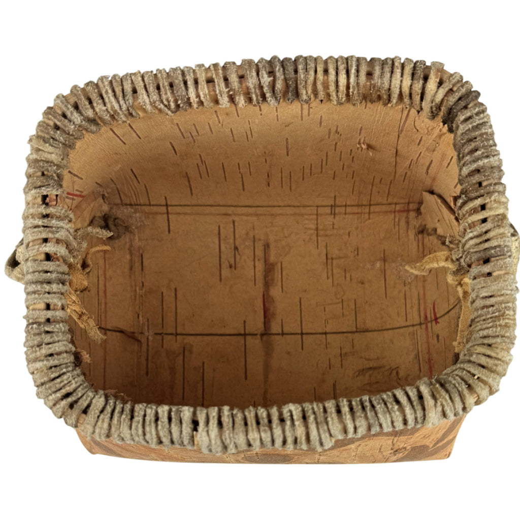 Vintage Birch Bark Rogan with Handle Anishinaabe Indigenous Storage Box Quebec