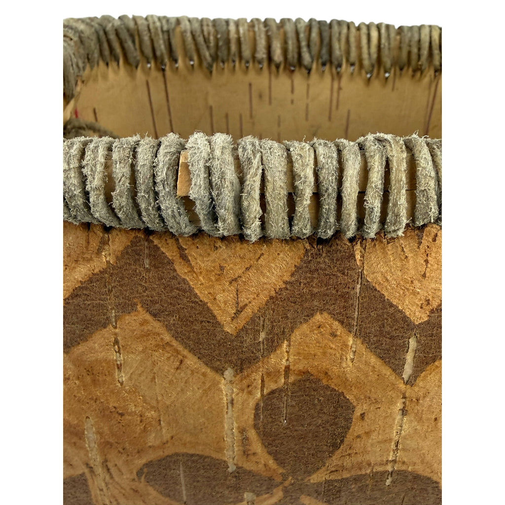 Vintage Birch Bark Rogan with Handle Anishinaabe Indigenous Storage Box Quebec