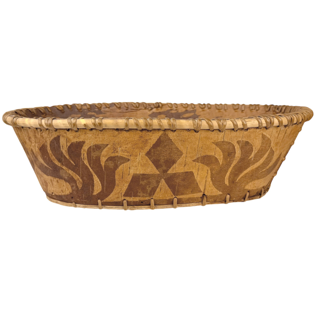 Vintage Attikamekw Birch Bark Oblong Bowl Indigenous Craft Quebec