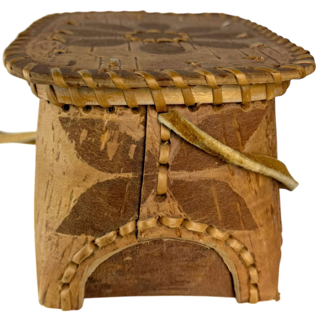 Vintage Atikamekw Birch Bark Rogan Box Indigenous Lidded Container Manawan, Quebec