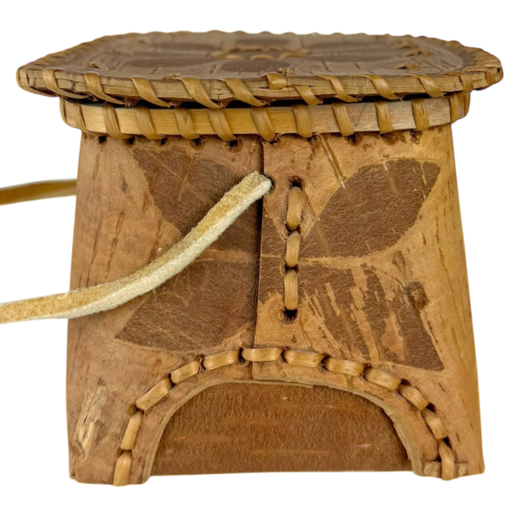 Vintage Atikamekw Birch Bark Rogan Box Indigenous Lidded Container Manawan, Quebec