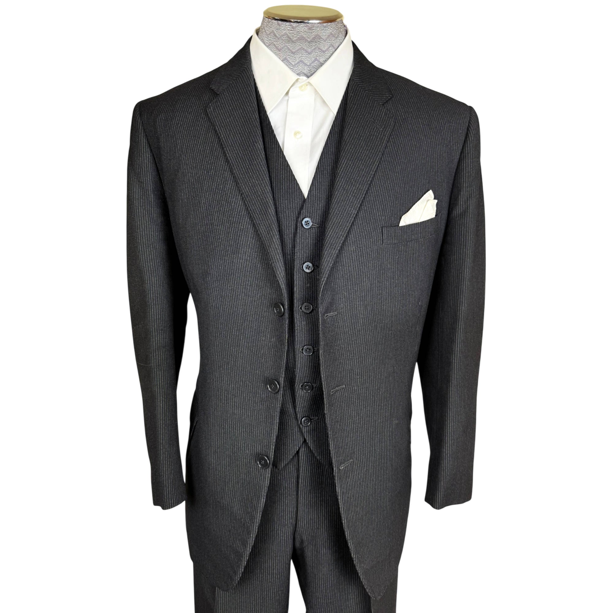 Close-up of jacket of Vintage 1968 Austin Reed bespoke 3 piece suit London