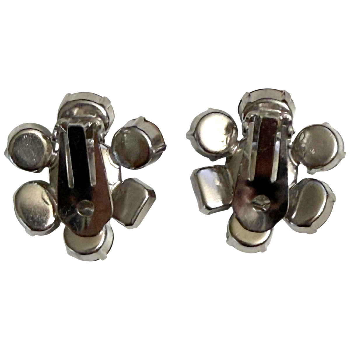 Reverse of vintage Austrian clip-on rhinestone earrings
