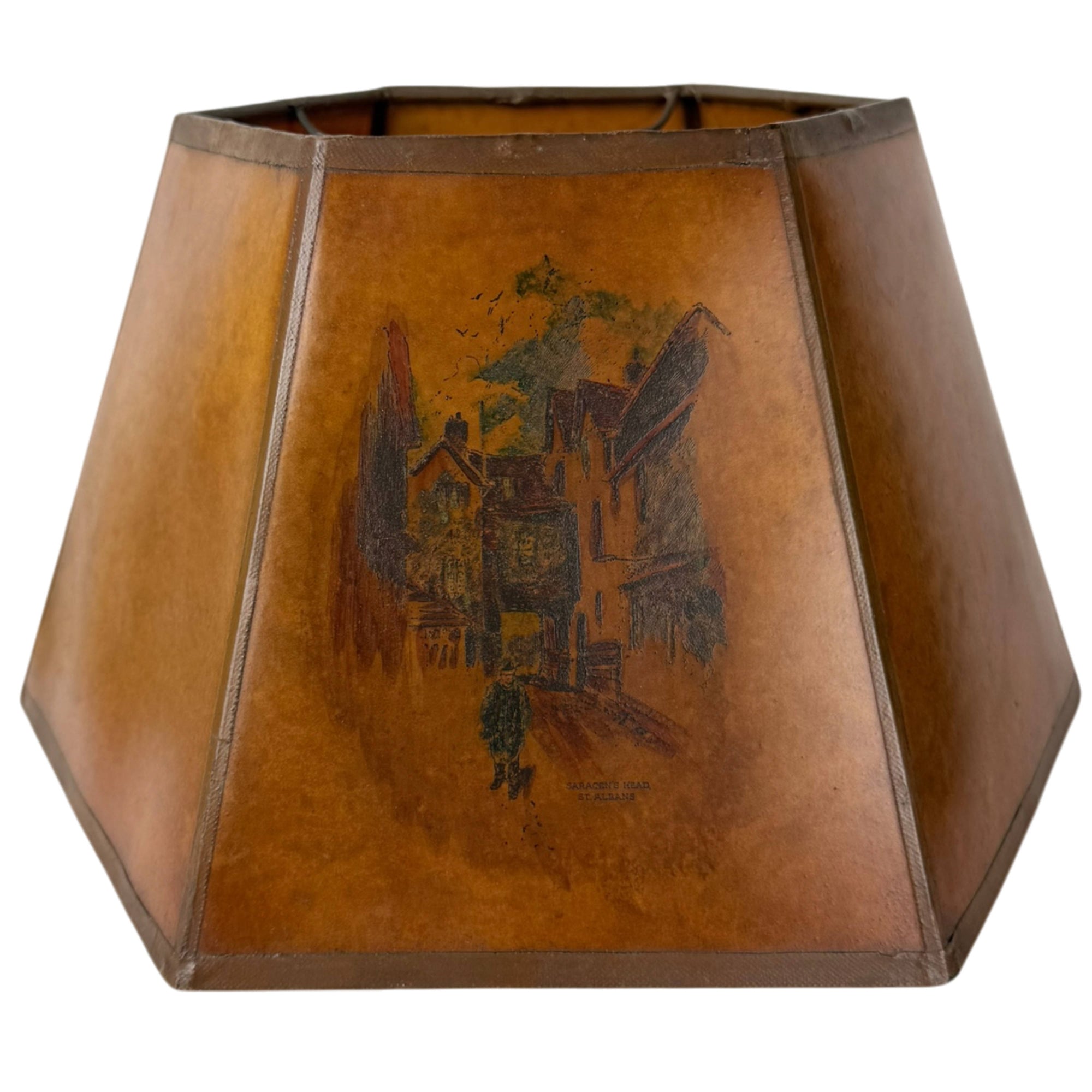 Vintage 1930s Baetz Bros Parchment Lampshade Saracen's Head St Albans England