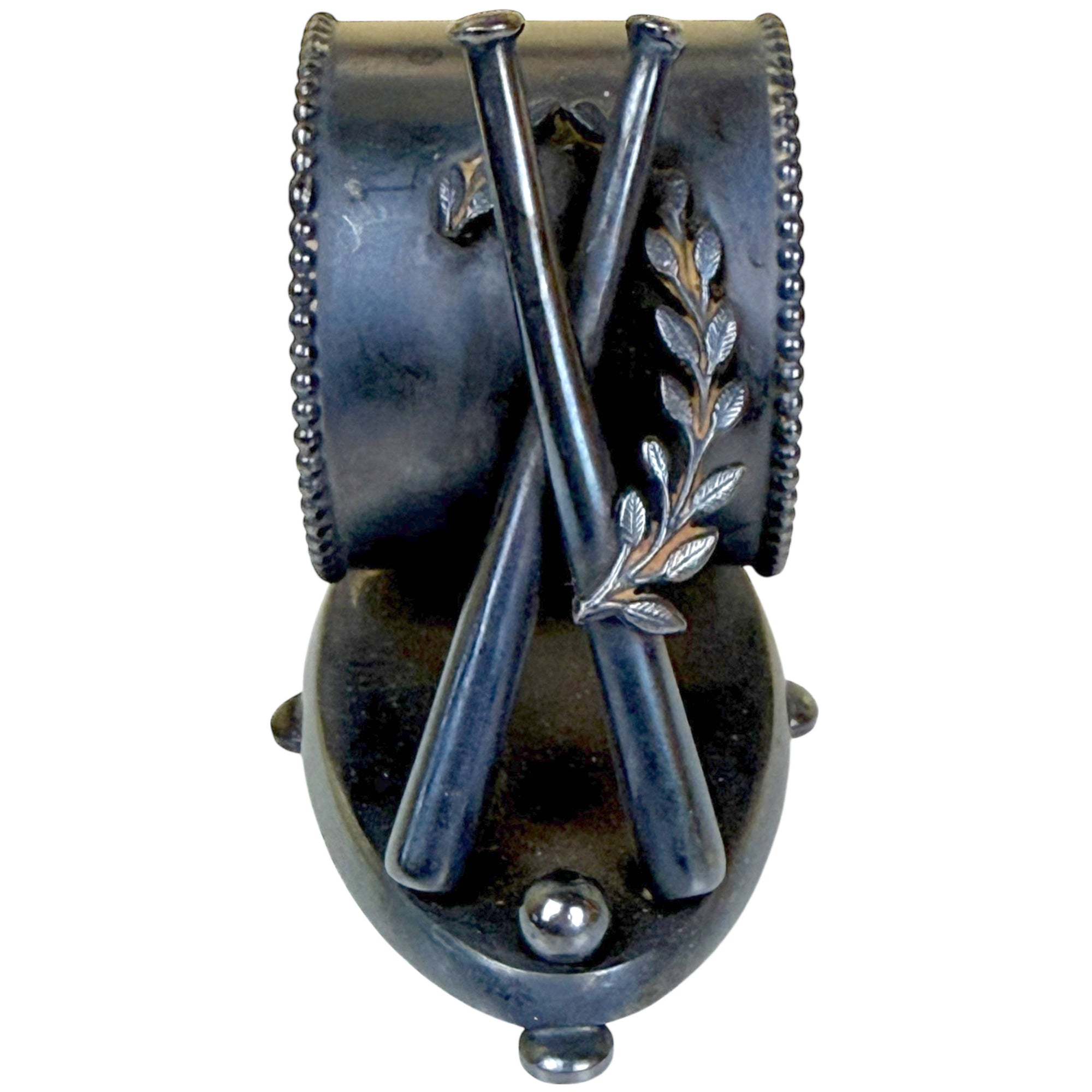 Rare Antique Baseball Napkin Ring Meriden No. 659 Silver Plate w Crossed Bats & Ball