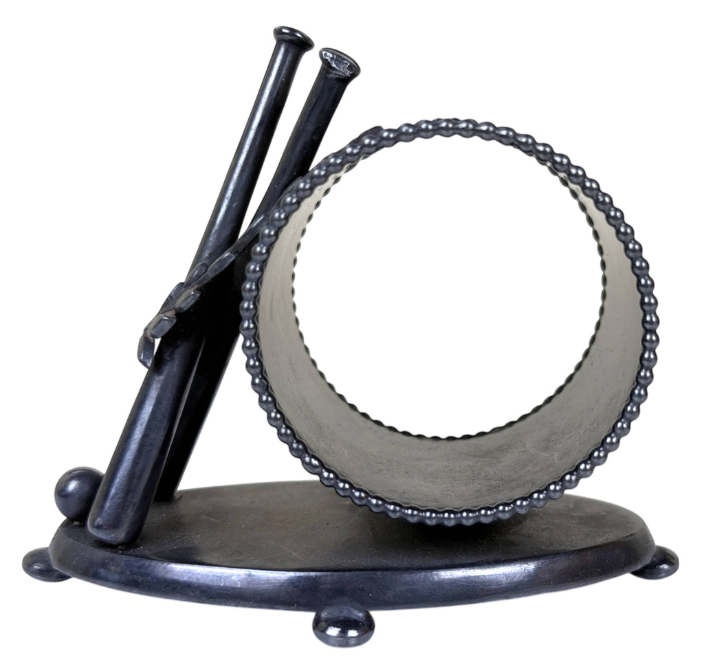 Rare Antique Baseball Napkin Ring Meriden No. 659 Silver Plate w Crossed Bats & Ball